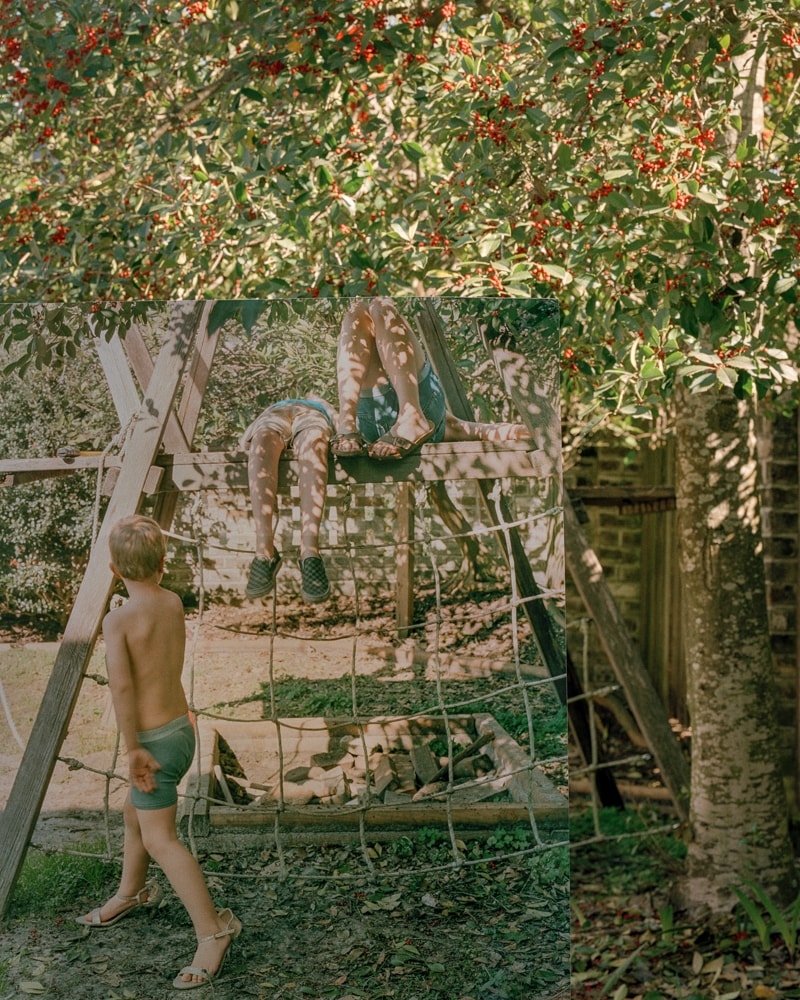 three childreb playing in the garden